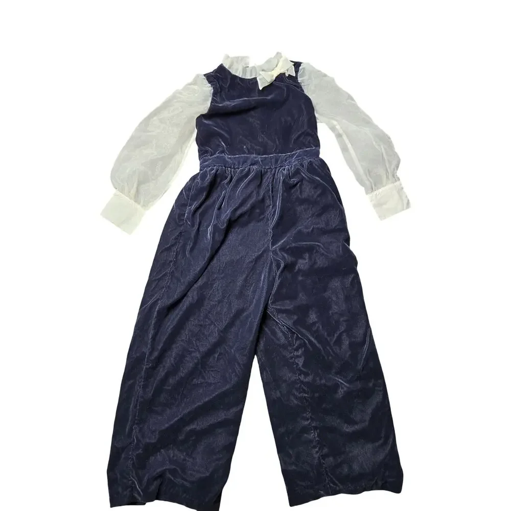 Janie & Jack Girl's Velvet Jumpsuit W/ Organza Sleeves Size: 8